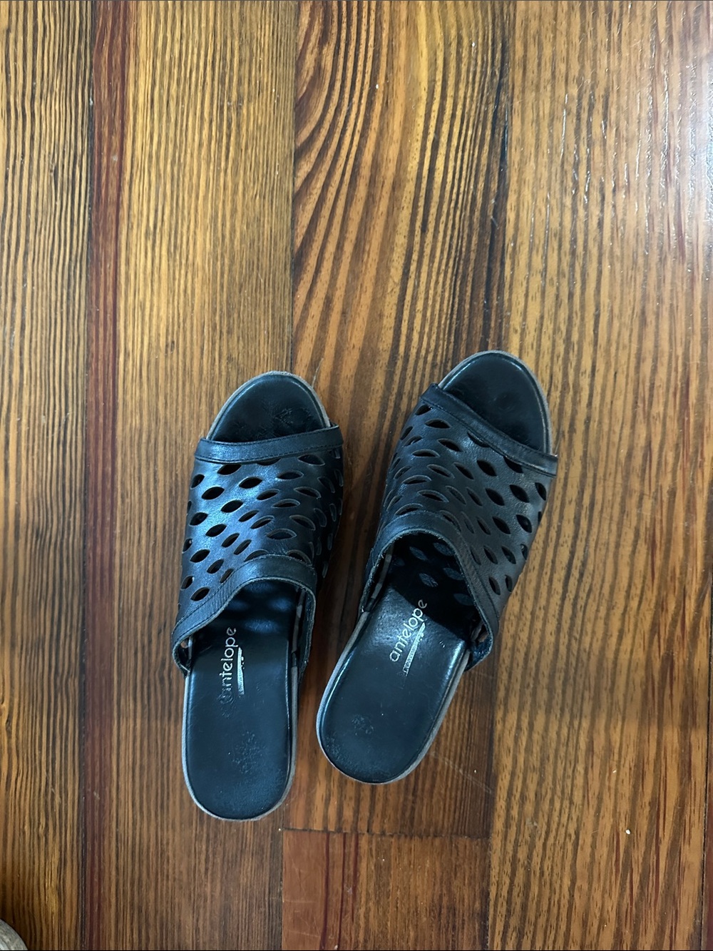 Antelope Black Perforated Wedge Slide Mules - Picture 7 of 8